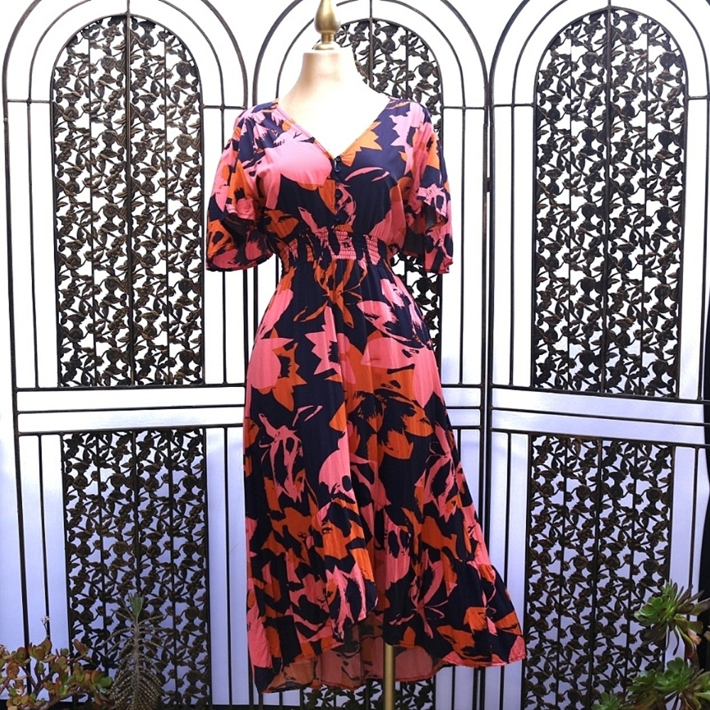 Anthropologie Abel The Label Vacation Dress, High Low Floral  Print, Size L